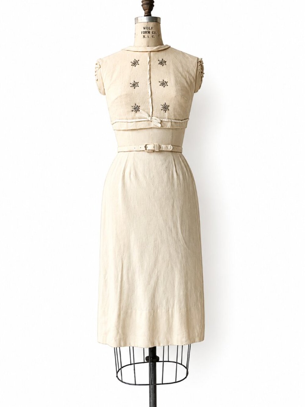 True Vintage ❣️ 1950's Cream Wool Dress with Belt